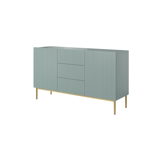 Komoda Nicole 150 cm z szufladami i półkami - szałwia / złote nóżki - Limitowana oferta